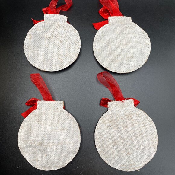 Holiday Time "Merry Christmas" Red Green Burlap Ornaments Set of 4 - Picture 6 of 12